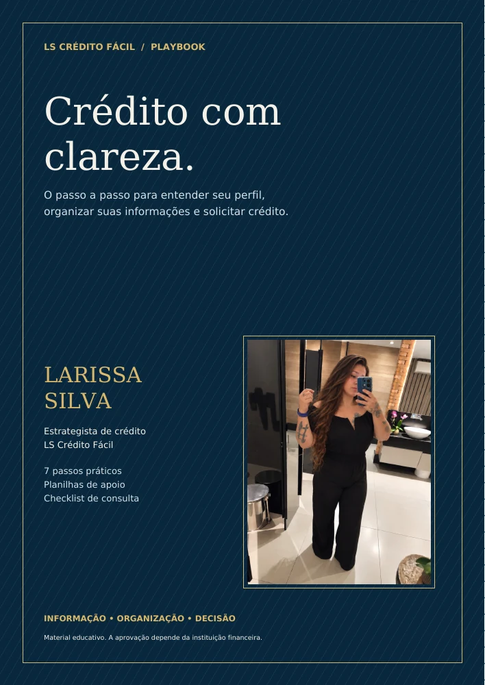 Capa do playbook Crédito com Clareza com a foto real de Larissa Silva